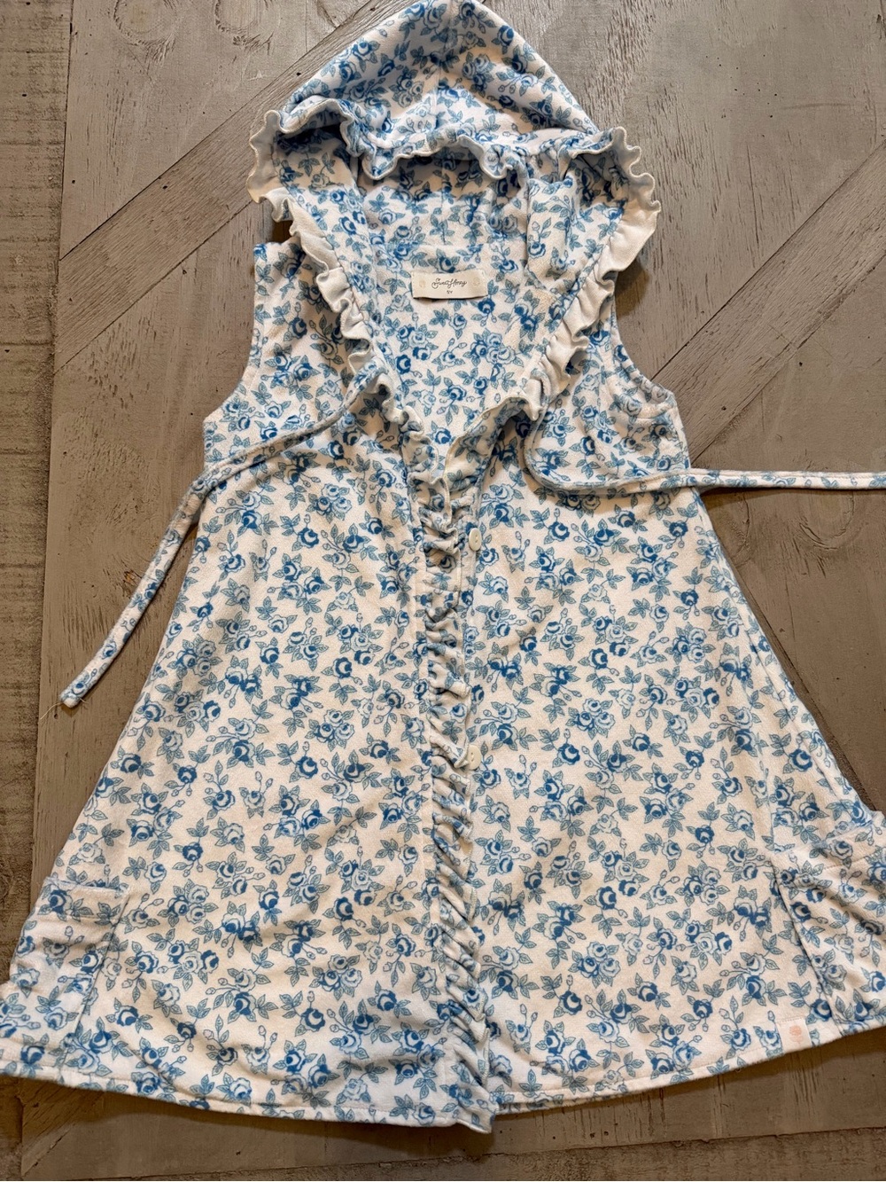 SweetHoney Blue and White Hooded Floral Swim Coverup | Ruffle Trim Size 5Y VGUC